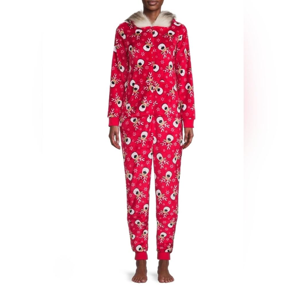 Secret Treasures Red Reindeer Women's Pajama Onesie Sz XS #1745